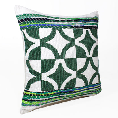 20" Green and White Cotton Throw Pillow