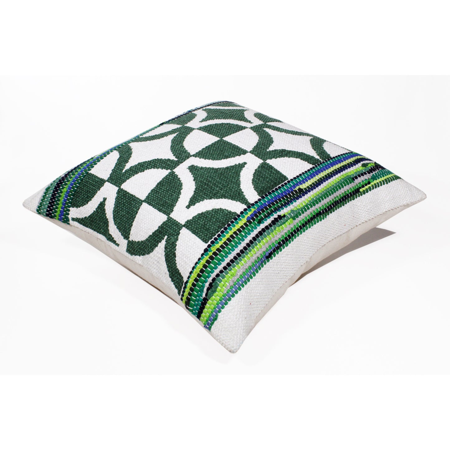 20" Green and White Cotton Throw Pillow