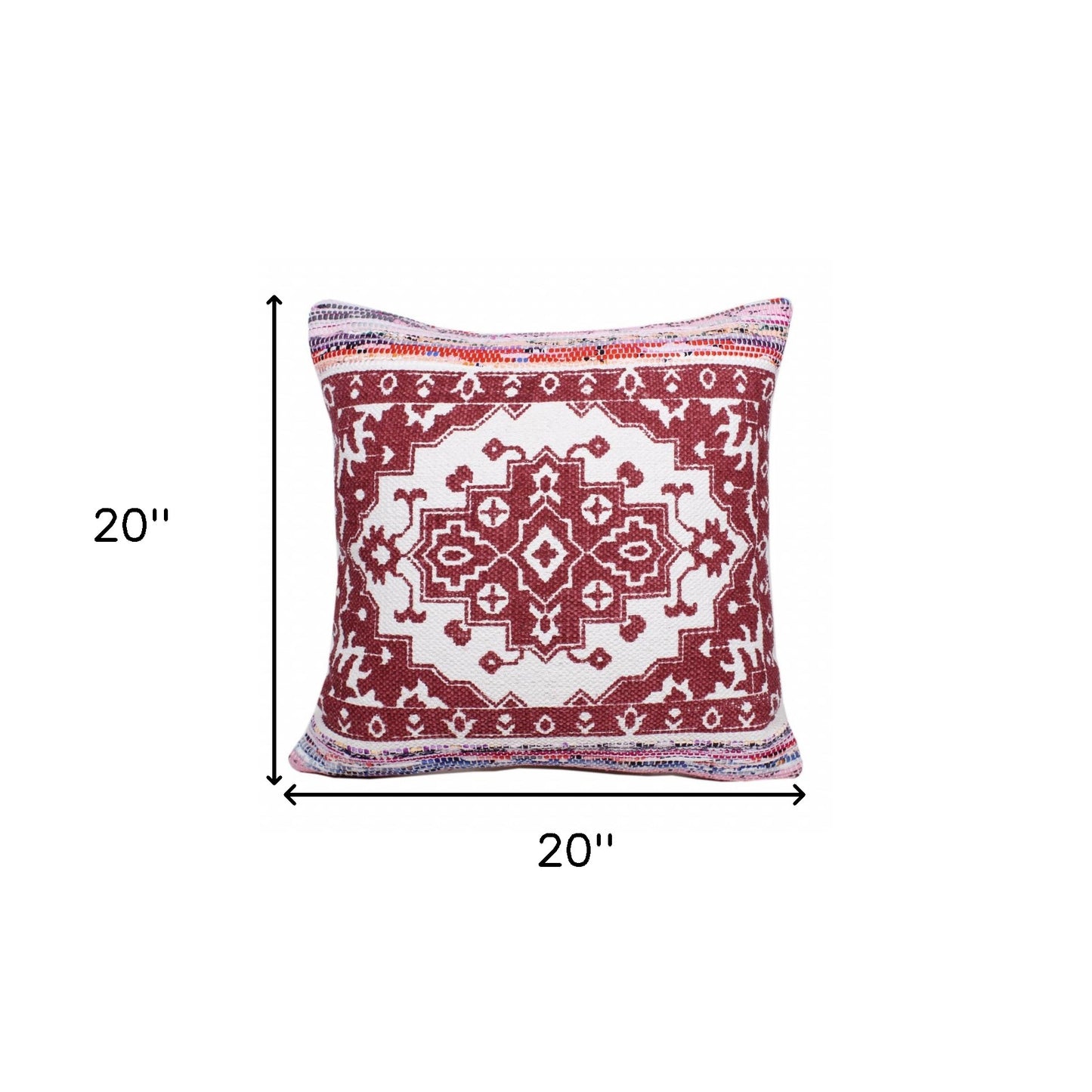 20" X 20" Red White Purple And Pink 100% Cotton Geometric Zippered Pillow