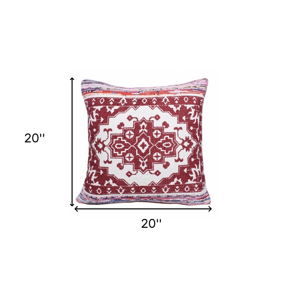 20" Red and White Throw Pillow