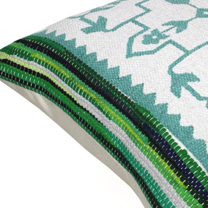 20" X 20" Green White And Blue 100% Cotton Geometric Zippered Pillow