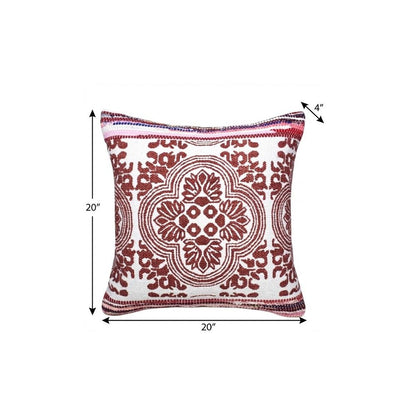 20" X 20" Red White Purple And Pink 100% Cotton Geometric Zippered Pillow