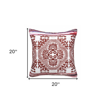 20" X 20" Red White Purple And Pink 100% Cotton Geometric Zippered Pillow