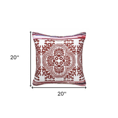20" X 20" Red White Purple And Pink 100% Cotton Geometric Zippered Pillow