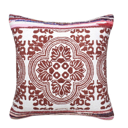 20" X 20" Red White Purple And Pink 100% Cotton Geometric Zippered Pillow