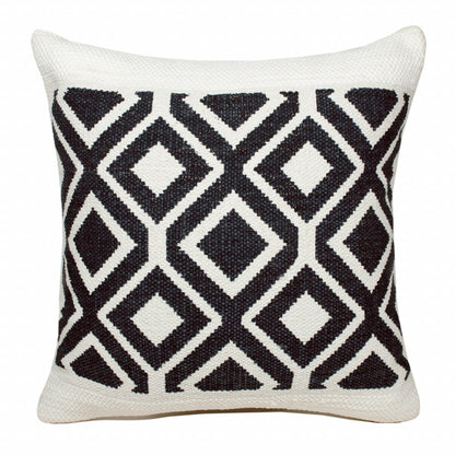 20" X 20" Deep Navy And White 100% Cotton Geometric Zippered Pillow