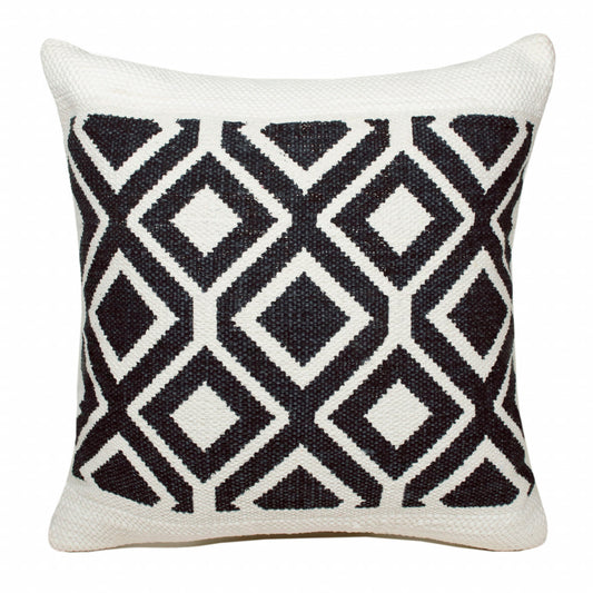 20" X 20" Deep Navy And White 100% Cotton Geometric Zippered Pillow