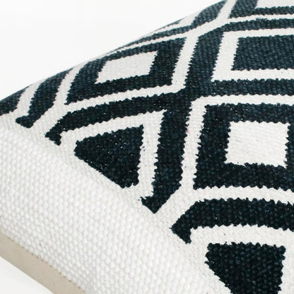 20" X 20" Deep Navy And White 100% Cotton Geometric Zippered Pillow