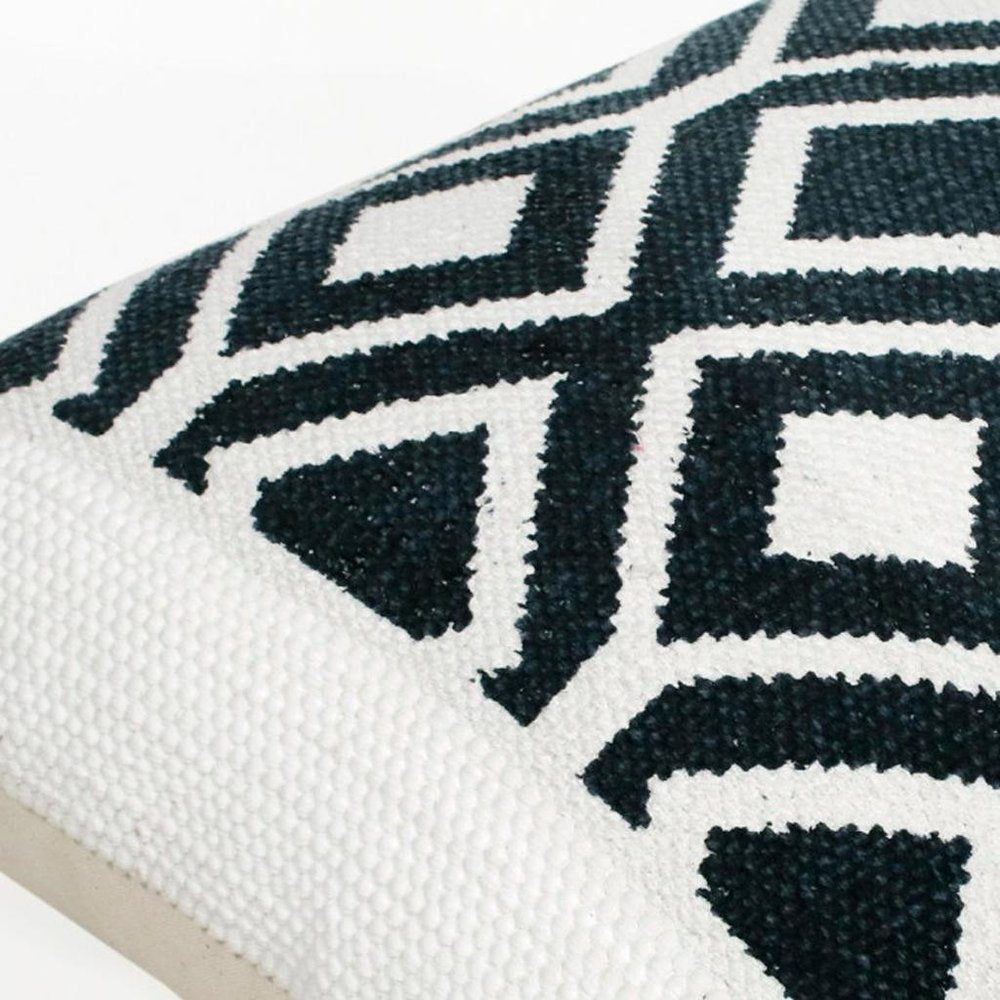 20" X 20" Deep Navy And White 100% Cotton Geometric Zippered Pillow