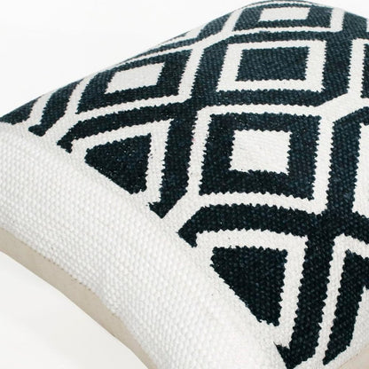 20" X 20" Deep Navy And White 100% Cotton Geometric Zippered Pillow
