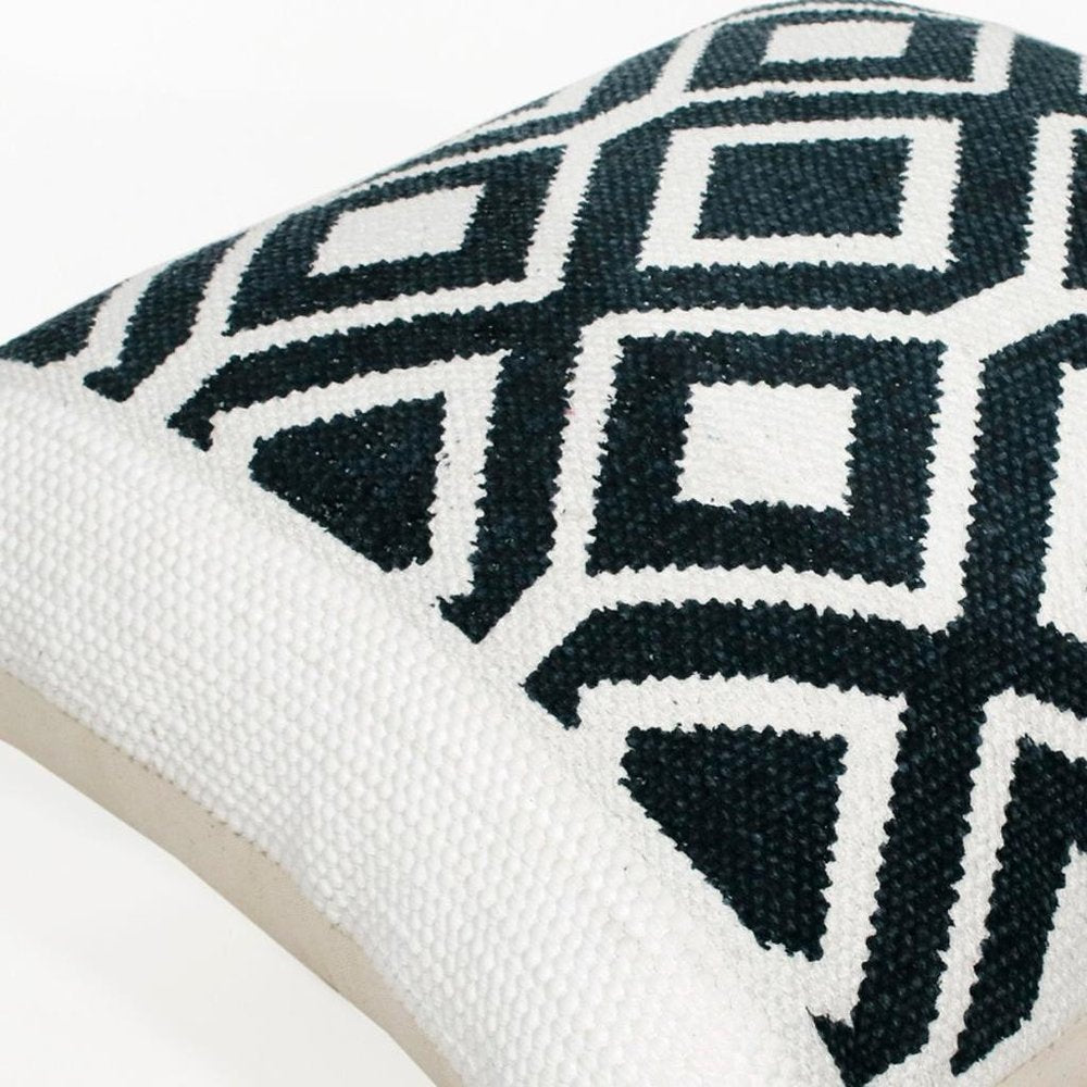 20" X 20" Deep Navy And White 100% Cotton Geometric Zippered Pillow