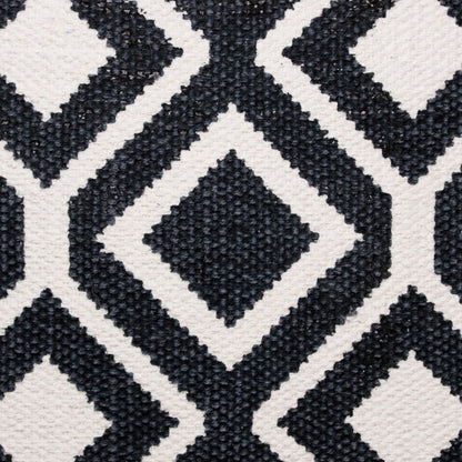 20" X 20" Deep Navy And White 100% Cotton Geometric Zippered Pillow