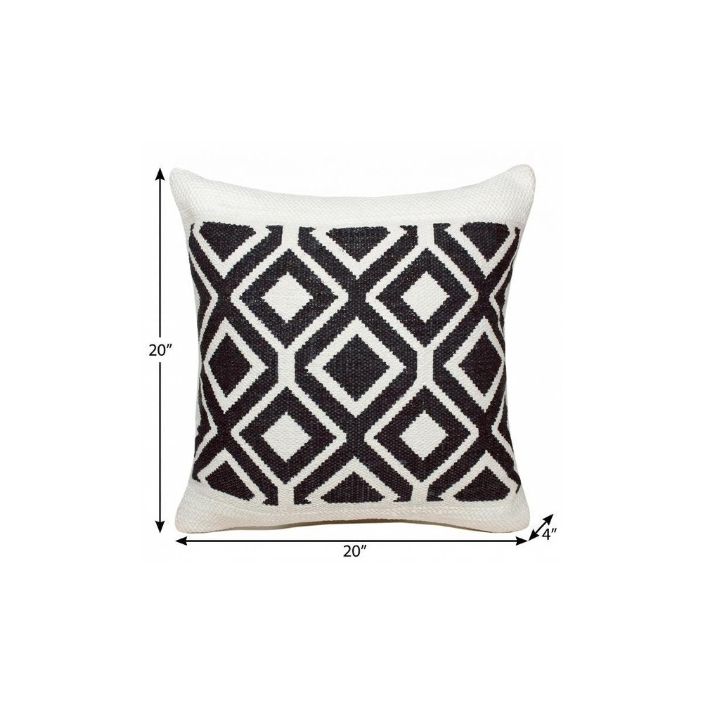 20" X 20" Deep Navy And White 100% Cotton Geometric Zippered Pillow