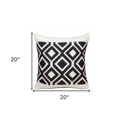 20" X 20" Deep Navy And White 100% Cotton Geometric Zippered Pillow