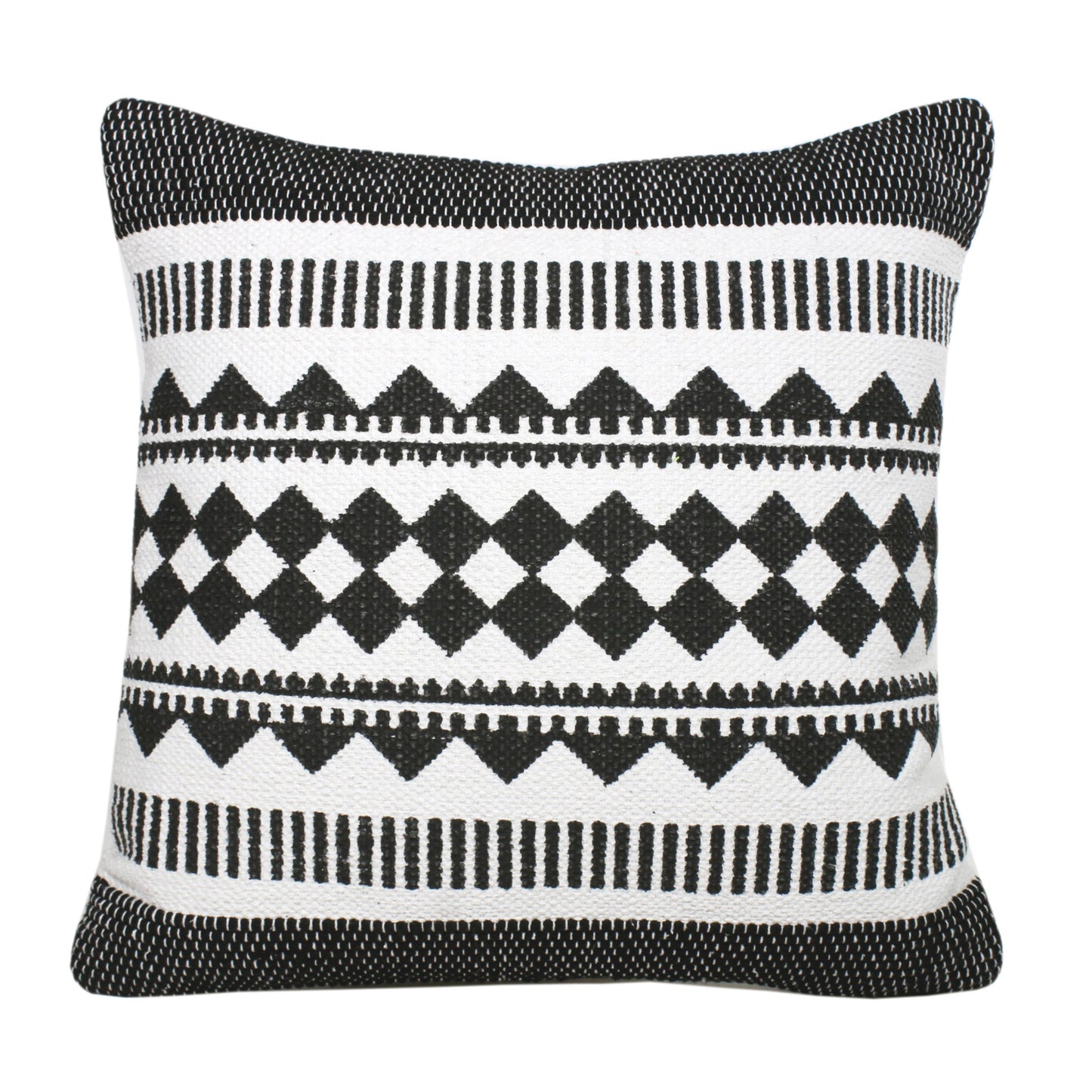 20" Black and White Geometric Cotton Throw Pillow