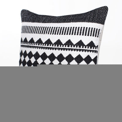 20" Black and White Geometric Cotton Throw Pillow