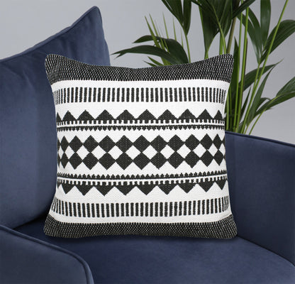 20" Black and White Geometric Cotton Throw Pillow