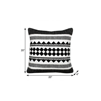 20" Black and White Geometric Cotton Throw Pillow