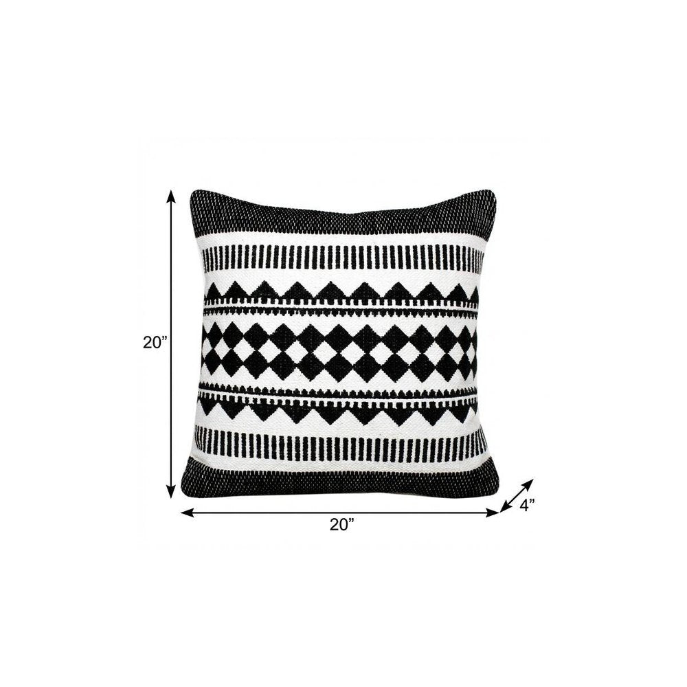 20" Black and White Geometric Cotton Throw Pillow
