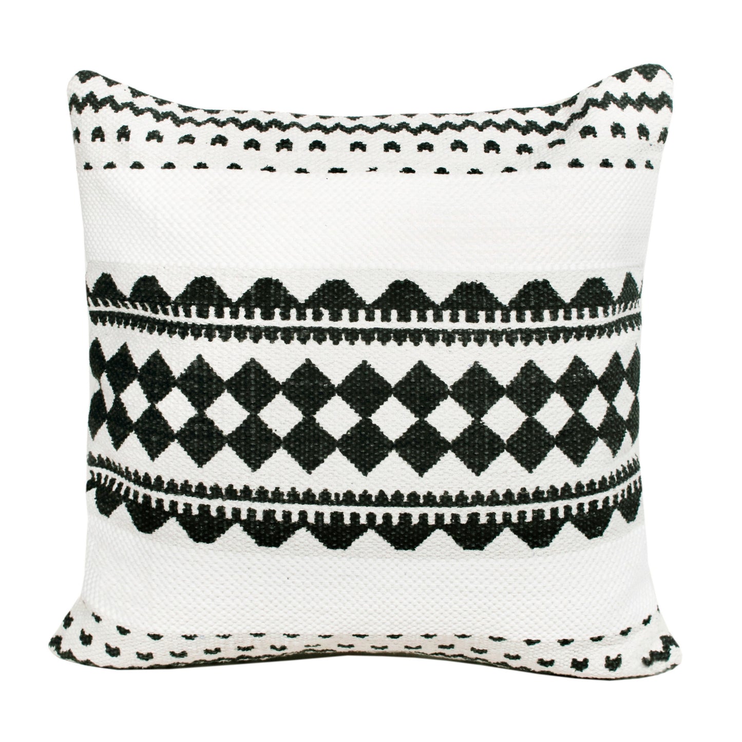 20" X 20" Black And White 100% Cotton Geometric Zippered Pillow