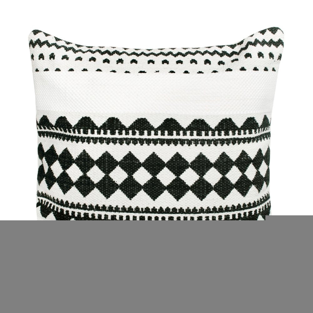 20" X 20" Black And White 100% Cotton Geometric Zippered Pillow