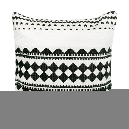 20" X 20" Black And White 100% Cotton Geometric Zippered Pillow