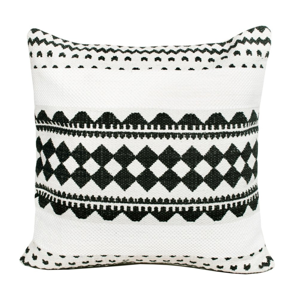 20" X 20" Black And White 100% Cotton Geometric Zippered Pillow