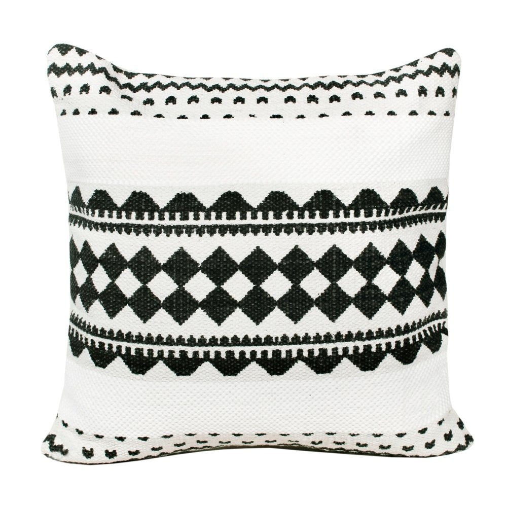 20" X 20" Black And White 100% Cotton Geometric Zippered Pillow