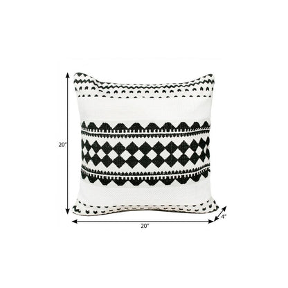 20" X 20" Black And White 100% Cotton Geometric Zippered Pillow