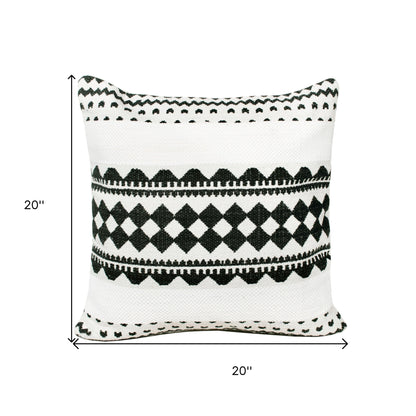 20" X 20" Black And White 100% Cotton Geometric Zippered Pillow