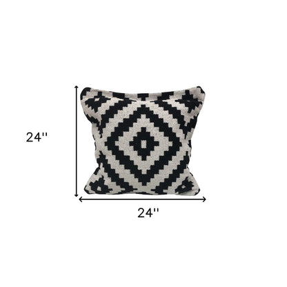 24" X 24" Black and White Geometric Cotton Zippered Pillow