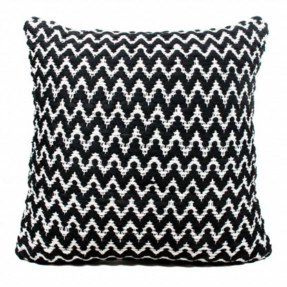 20" X 20" Black And White Polyester Chevron Zippered Pillow