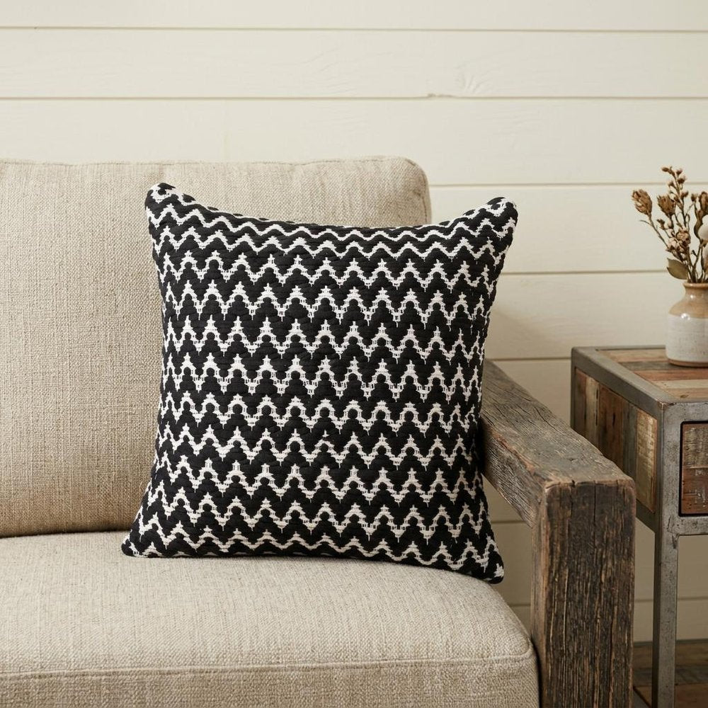 20" X 20" Black And White Polyester Chevron Zippered Pillow