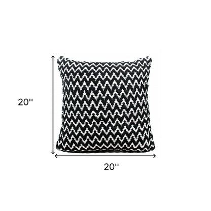 20" X 20" Black And White Polyester Chevron Zippered Pillow