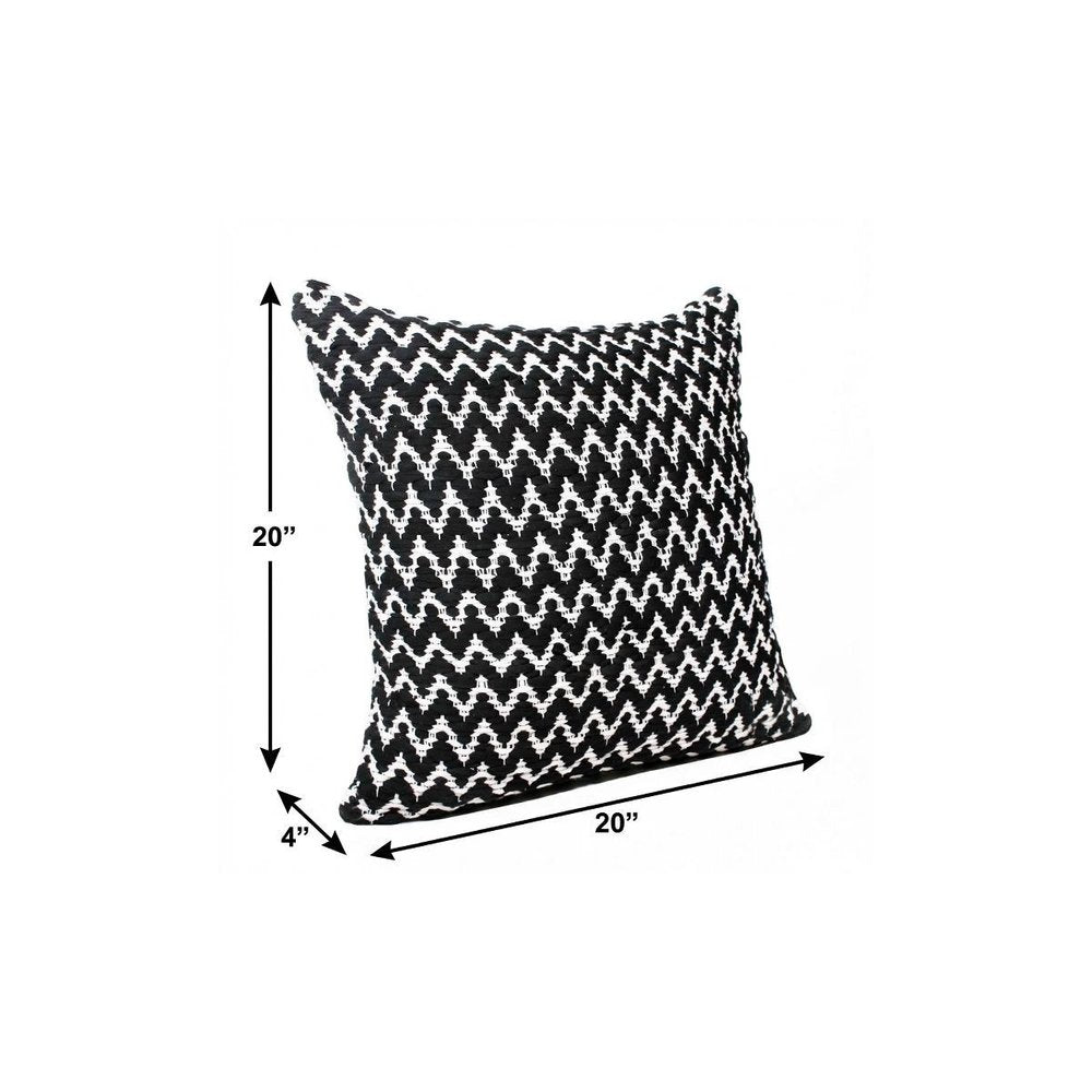 20" X 20" Black And White Polyester Chevron Zippered Pillow