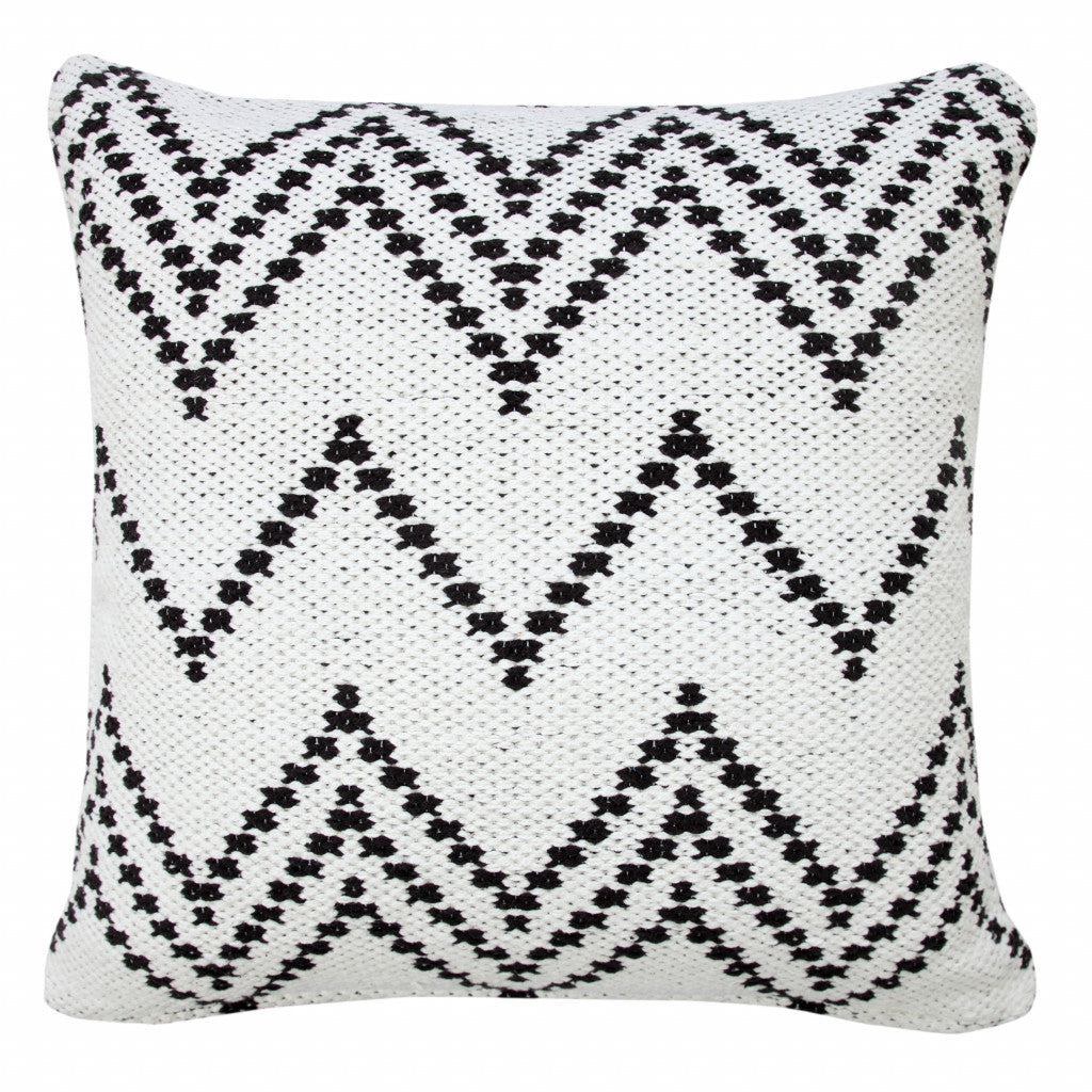 20" X 20" Black And White 100% Cotton Chevron Zippered Pillow