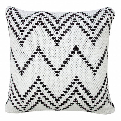 20" X 20" Black And White 100% Cotton Chevron Zippered Pillow