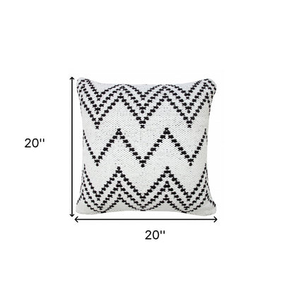 20" X 20" Black And White 100% Cotton Chevron Zippered Pillow