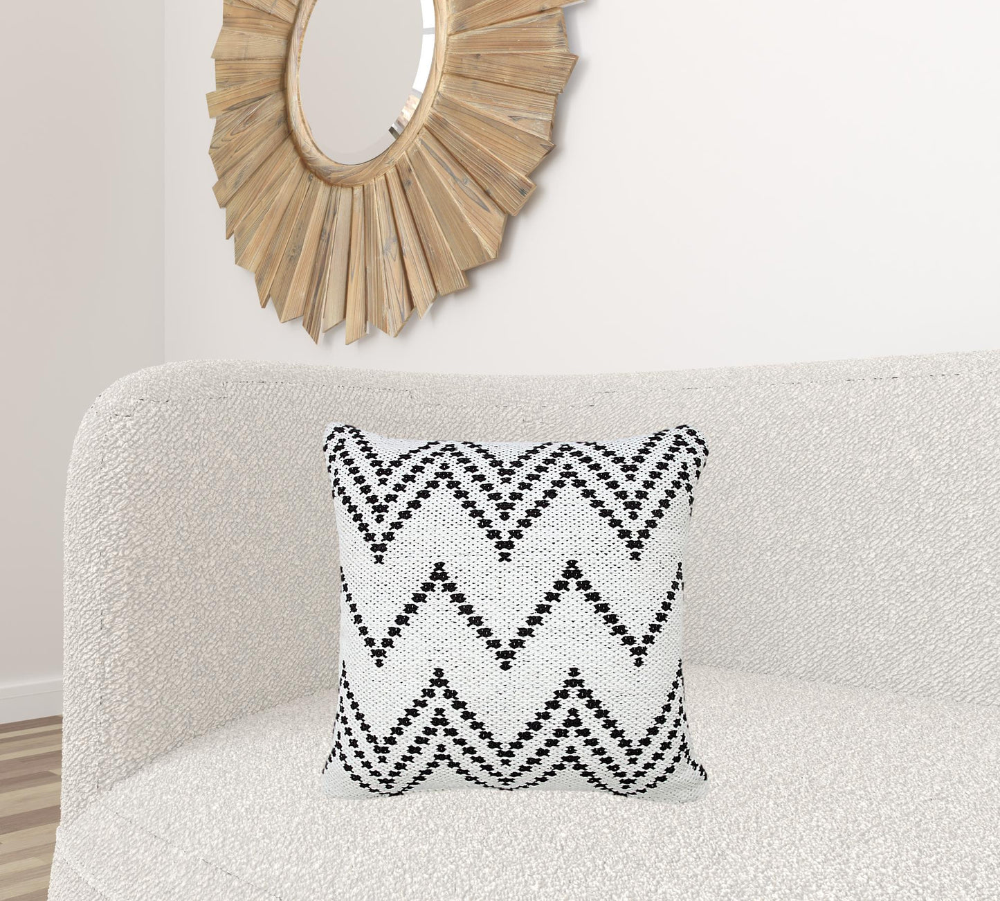 20" X 20" Black And White 100% Cotton Chevron Zippered Pillow