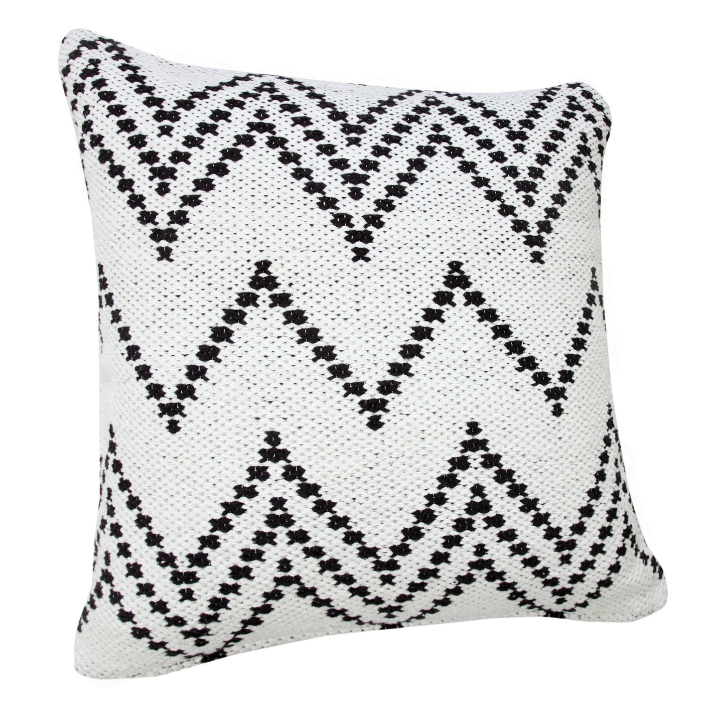 20" X 20" Black And White 100% Cotton Chevron Zippered Pillow