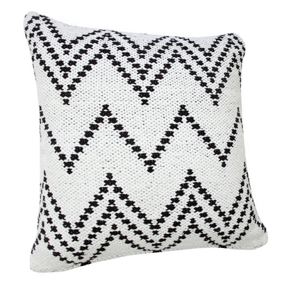 20" X 20" Black And White 100% Cotton Chevron Zippered Pillow