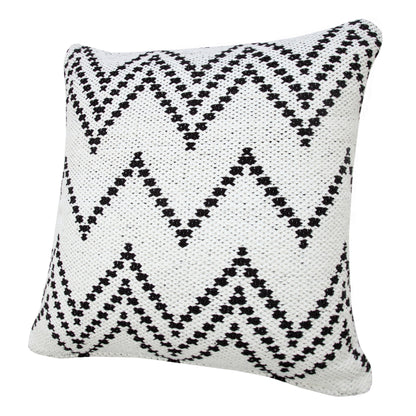 20" X 20" Black And White 100% Cotton Chevron Zippered Pillow