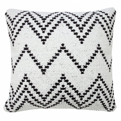 20" X 20" Black And White 100% Cotton Chevron Zippered Pillow