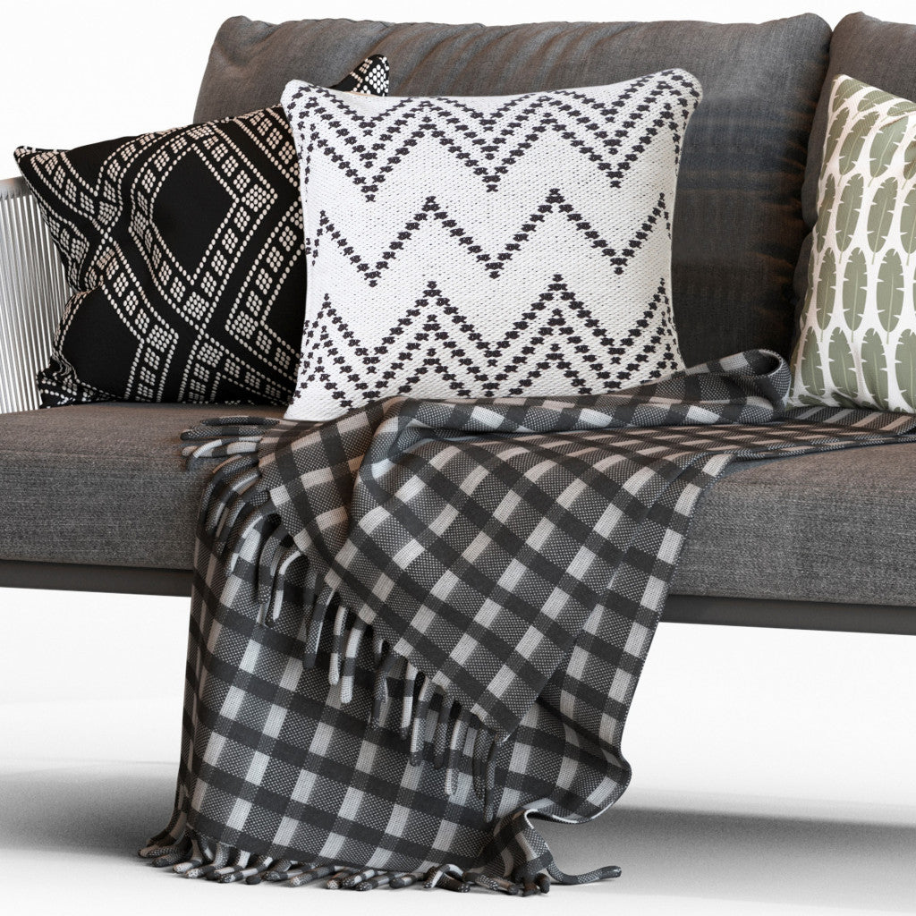 20" X 20" Black And White 100% Cotton Chevron Zippered Pillow