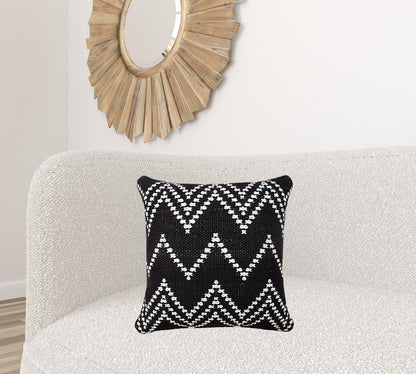 20" X 20" Black And White 100% Cotton Chevron Zippered Pillow