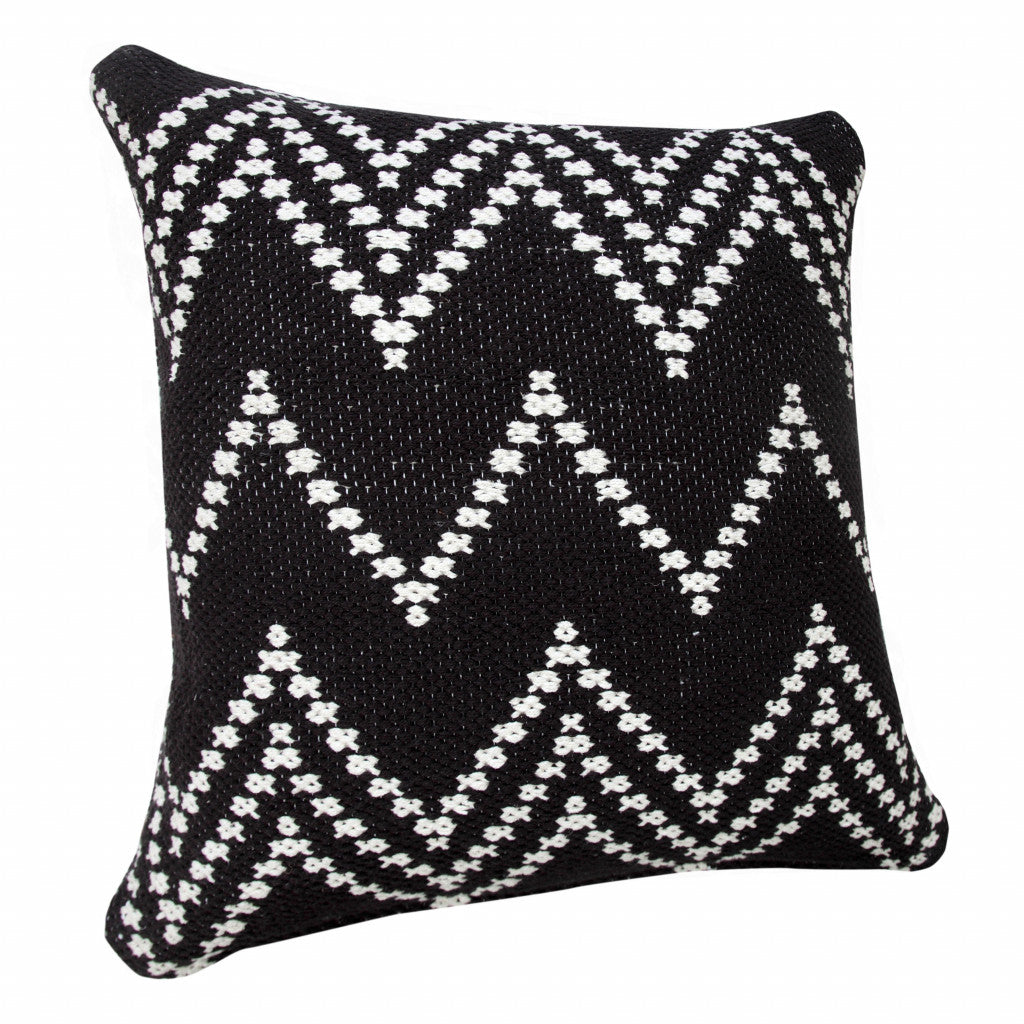 20" X 20" Black And White 100% Cotton Chevron Zippered Pillow