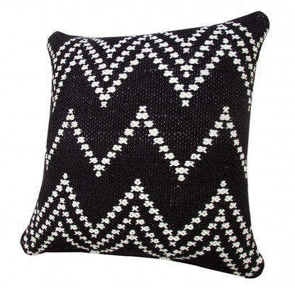 20" X 20" Black And White 100% Cotton Chevron Zippered Pillow