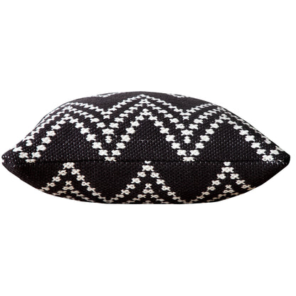 20" X 20" Black And White 100% Cotton Chevron Zippered Pillow