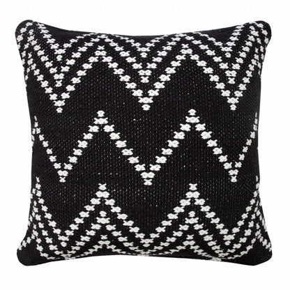 20" X 20" Black And White 100% Cotton Chevron Zippered Pillow