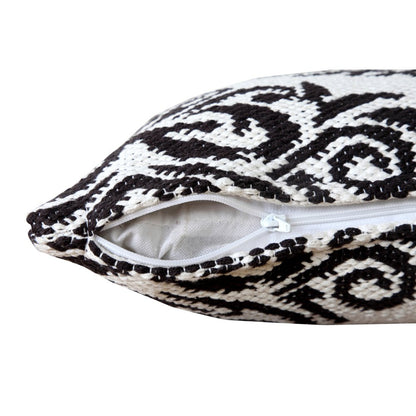 20" X 20" White And Black 100% Cotton Damask Zippered Pillow